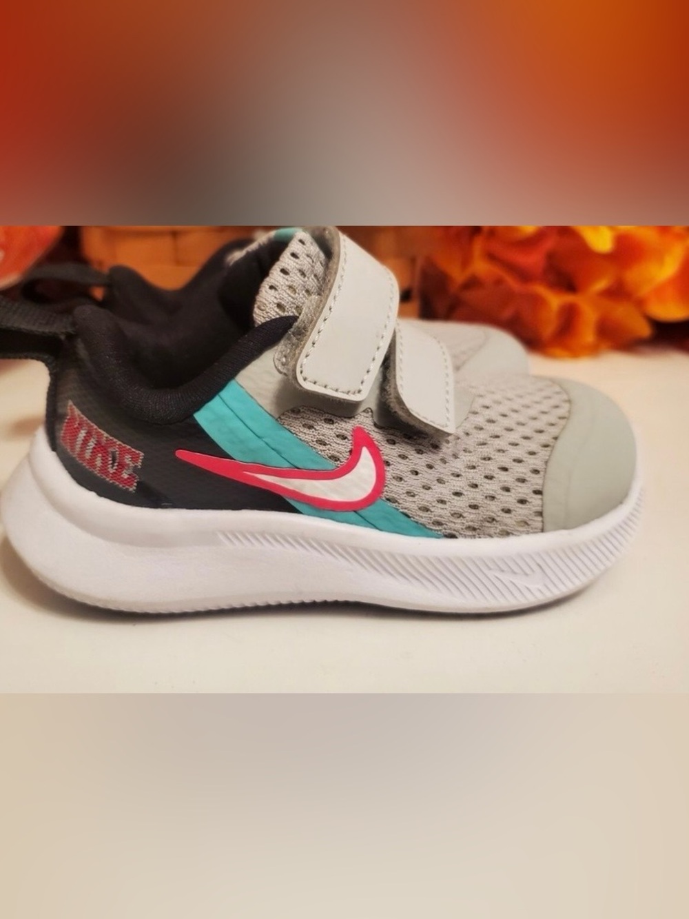 Nike Baby Girl Grey, Teal & Pink Velcro Sneaker